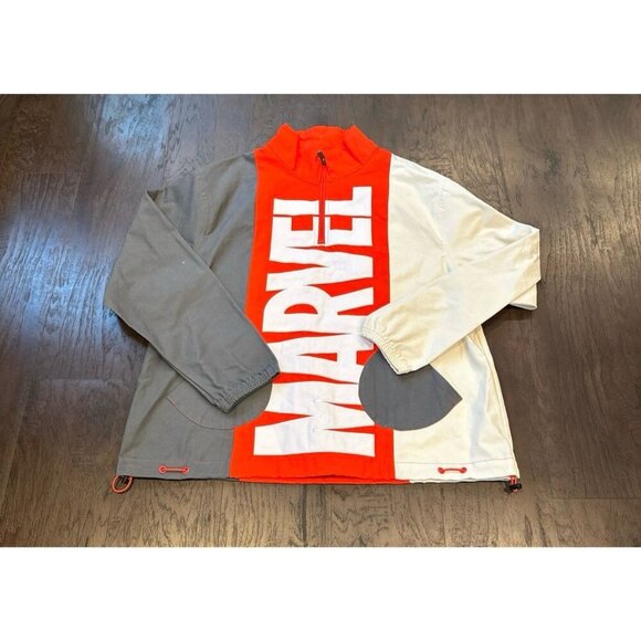 Marvel Jacket Adult Small Red Gray White Disney Parks Embroidered EUC - Picture 1 of 2